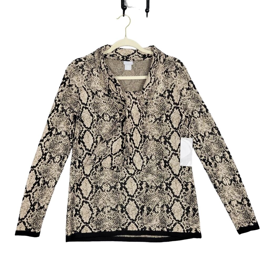 NWT CHICOS Python Print Tie Neck Long Sleeve Snak… - image 2